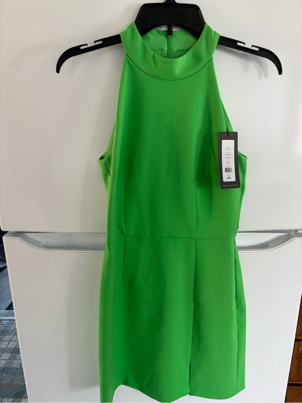 French Connection Bright Green High-Neck Mini Dress